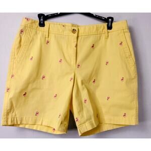 Talbots Relaxed Chino Shorts~ Yellow ~ Pink Embroidered Size 8
